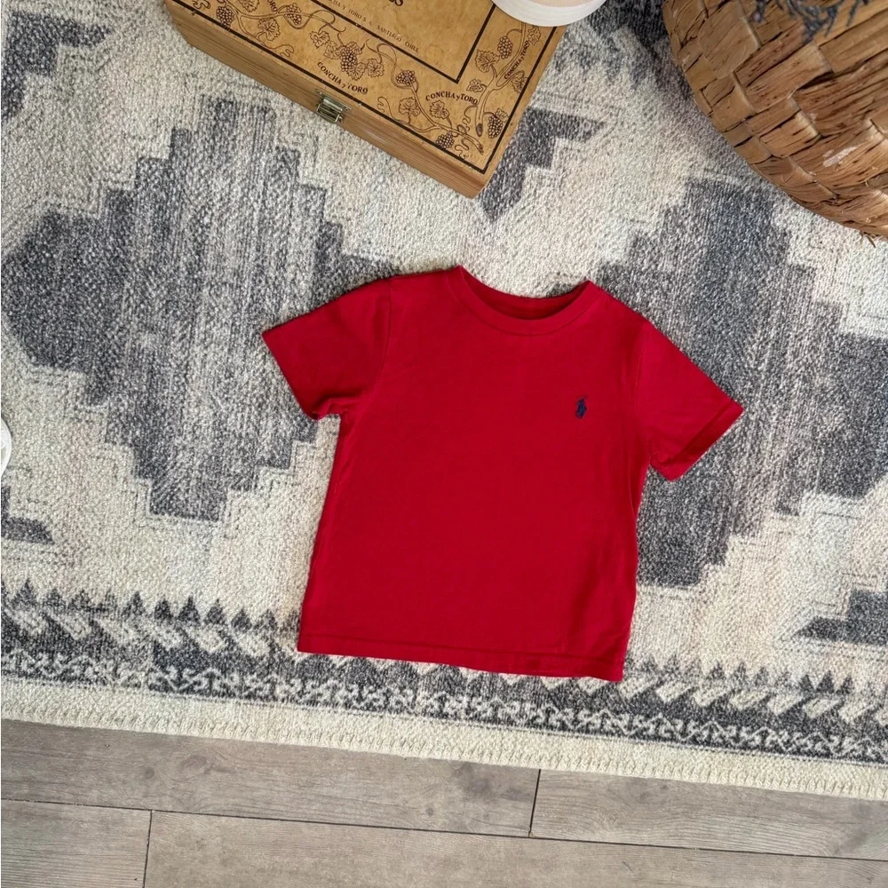 New Ralph Lauren 24 Months Boys' Red Short-Sleeve Polo Tee with Navy Pony